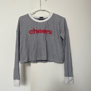 Black White Striped Orange "Cheers" Crop Top